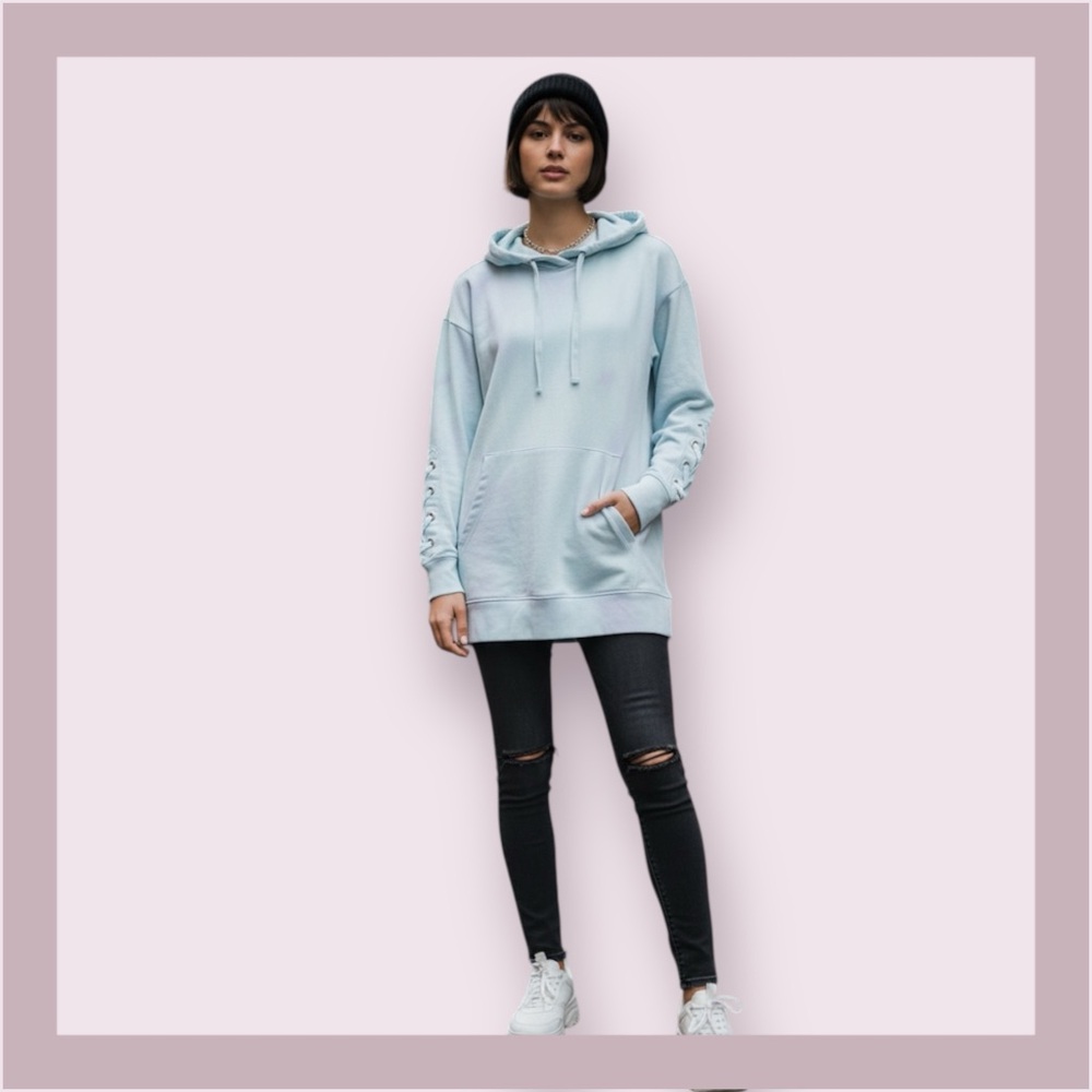 Hollister Powder Blue Tie Dye Print Tunic Pullover Hoodie